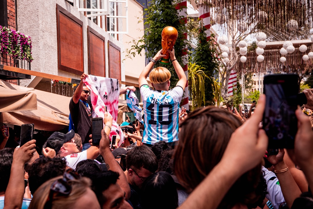 Argentine soccer players celebrating a goal during a World Cup match