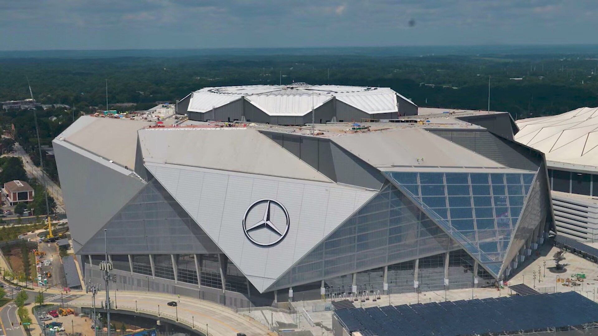 Exterior of Mercedes-Benz Stadium in Atlanta, a host venue for the 2026 FIFA World Cup.