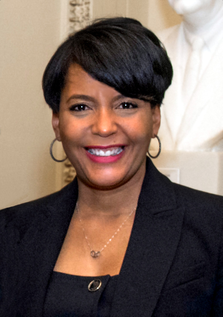 Former Atlanta Mayor Keisha Lance Bottoms speaking at a podium