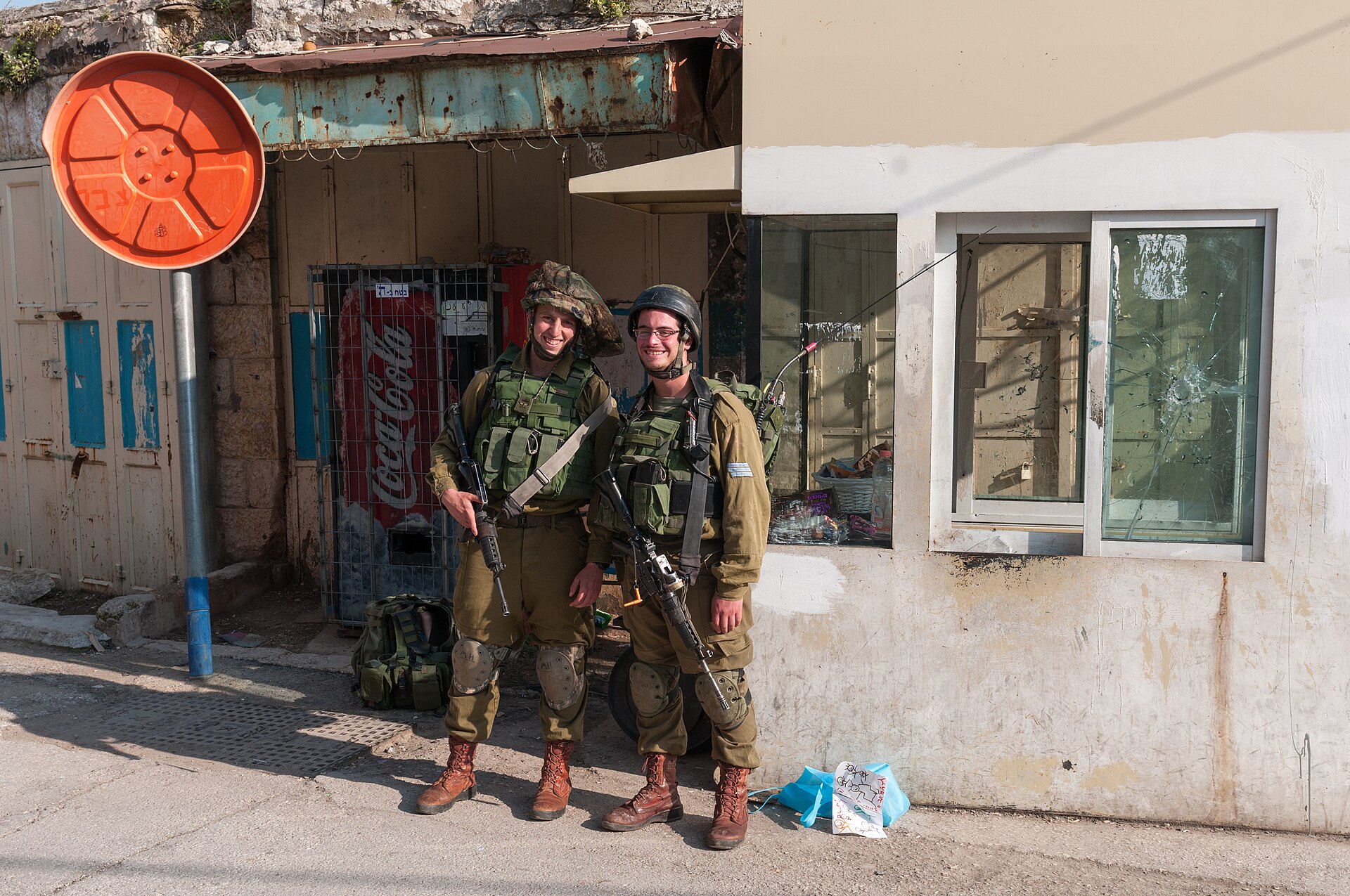 Israeli soldiers patrolling a street in the occupied West Bank city of Hebron